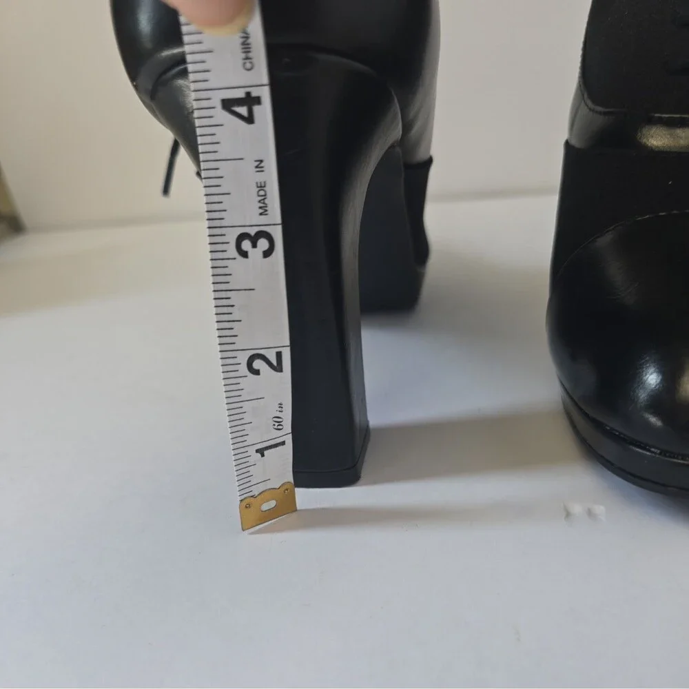 Impo Memory Foam Black Lace Up Side Zip Block Heel Oxford Shoe Size 10 M.